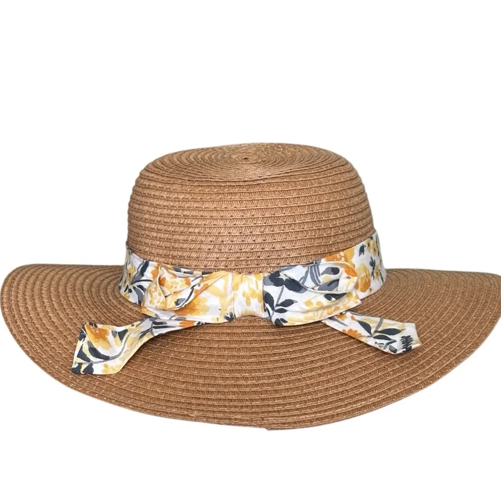 Aman Export Inc Wide Brim Foldable Ribbon Bow Straw Hat